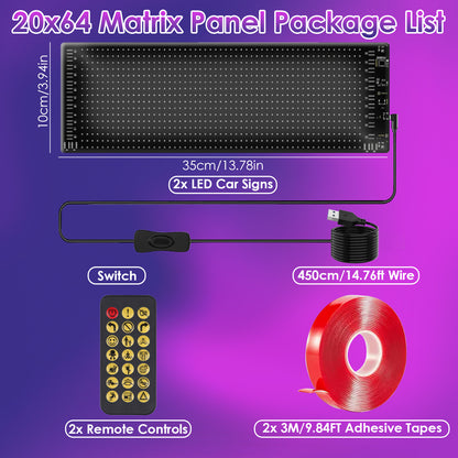 Programmable LED Car Sign with App Control 20x64 Matrix