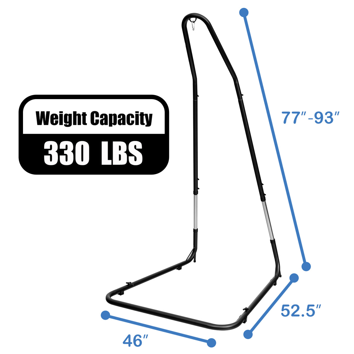 Adjustable Hammock Chair Stand - Steel Frame, 330 lbs Capacity