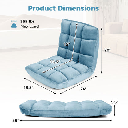 Adjustable 14-Position Floor Chair with Soft Flannel Cover and Heavy Duty Metal Support for Adults