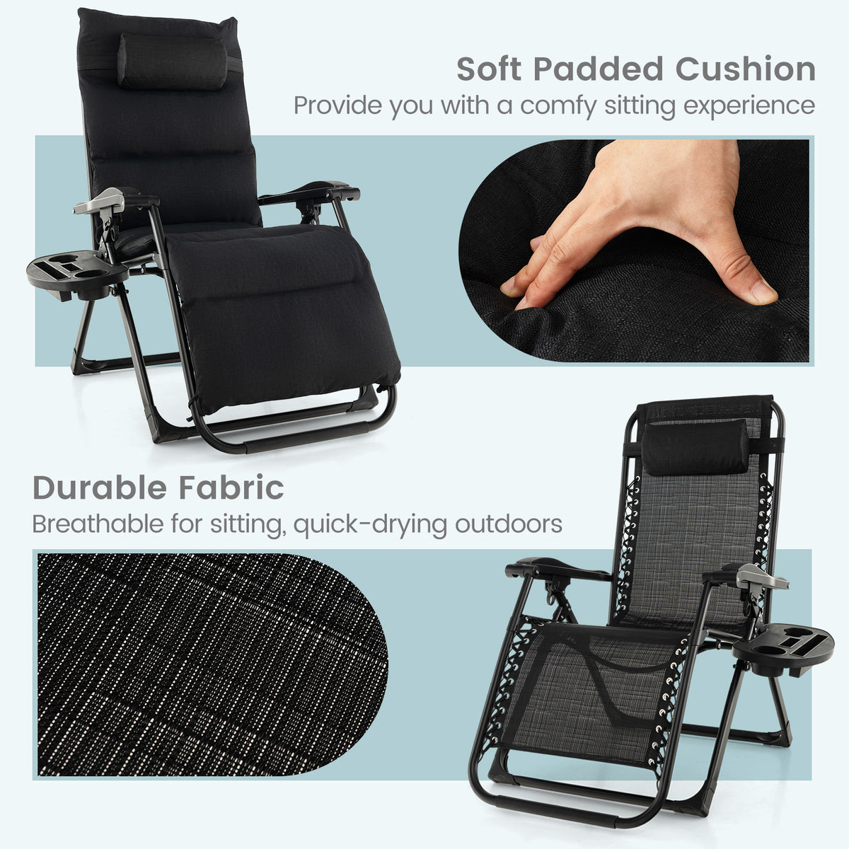 Zero Gravity Lounge Chair with Cushion and Cup Holder