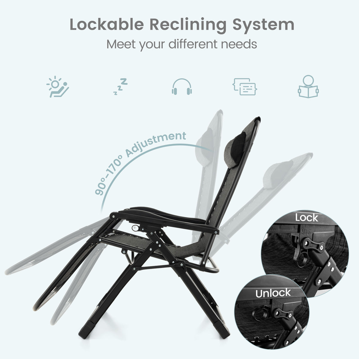 Zero Gravity Lounge Chair with Cushion and Cup Holder
