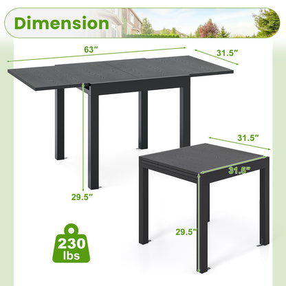 31.5 inches-63 inches Adjustable Patio Expandable Dining Table for 4-6 Person-Gray
