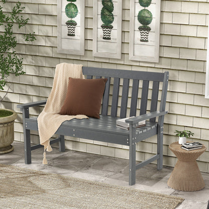 52-Inch Outdoor Bench with Backrest and Armrests