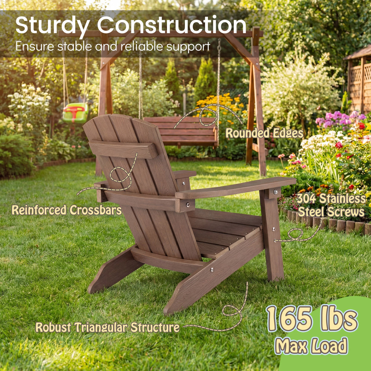Kids Adirondack Chair with High Backrest and Armrests