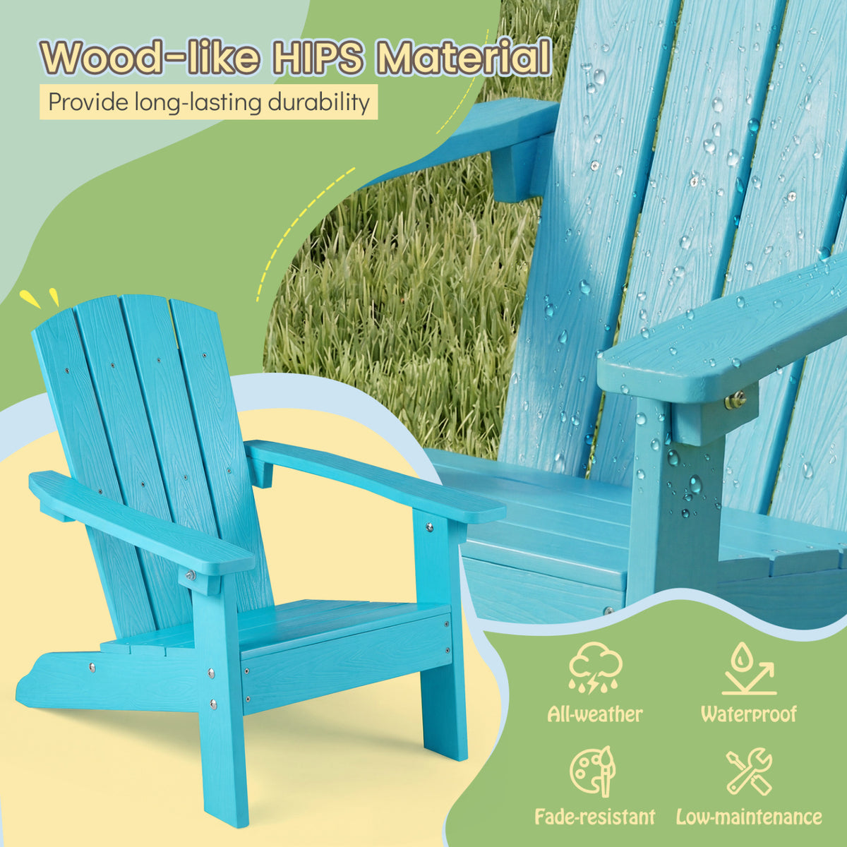 Kids Adirondack Chair with High Backrest and Armrests