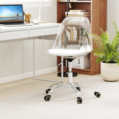 Clear Armless Rolling Office Chair with Adjustable Height