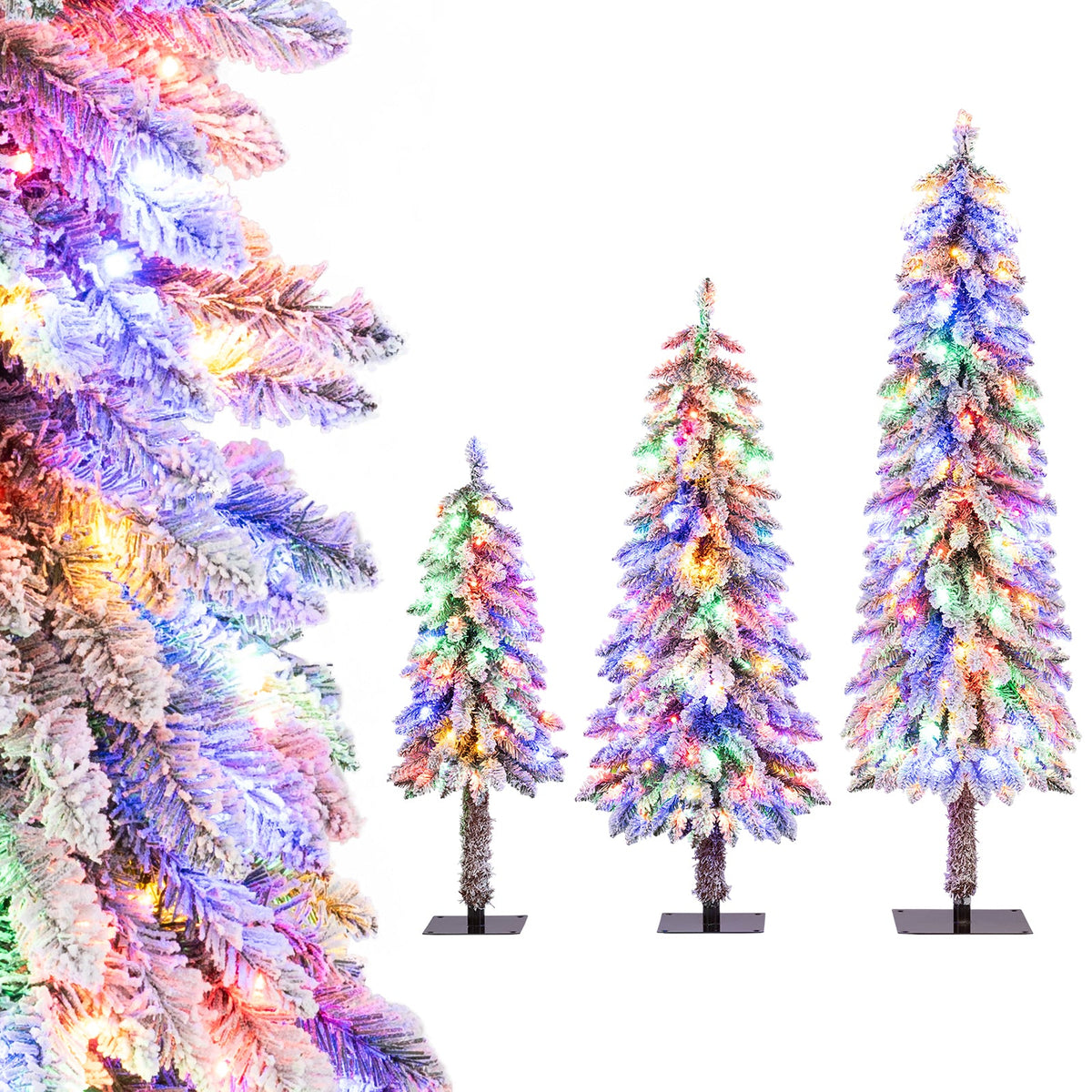 Artificial Christmas Tree Set of 3 with Snow-flocked Branch Tips