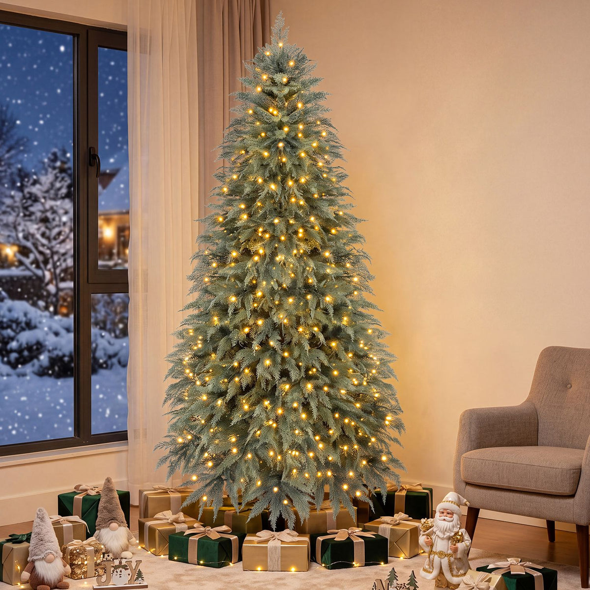 5 FT Artificial Christmas Tree with 406 Full Branch Tips and 245 Warm White LED Lights