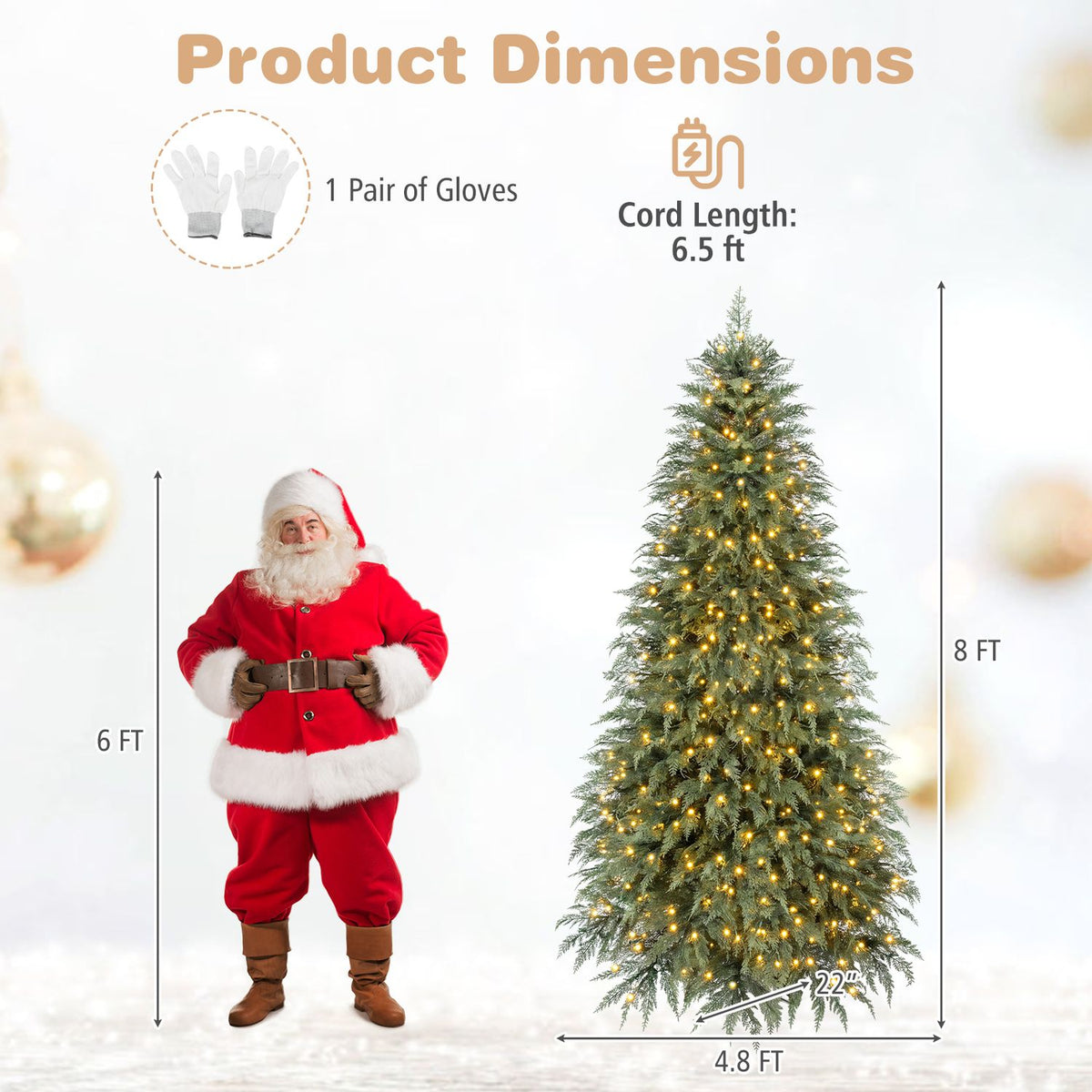 5 FT Artificial Christmas Tree with 406 Full Branch Tips and 245 Warm White LED Lights