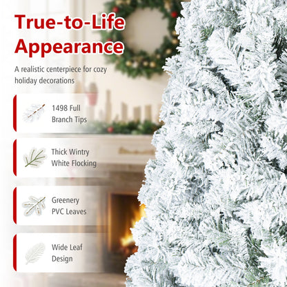 Snow-Flocked Artificial Christmas Tree 9 ft with Metal Stand