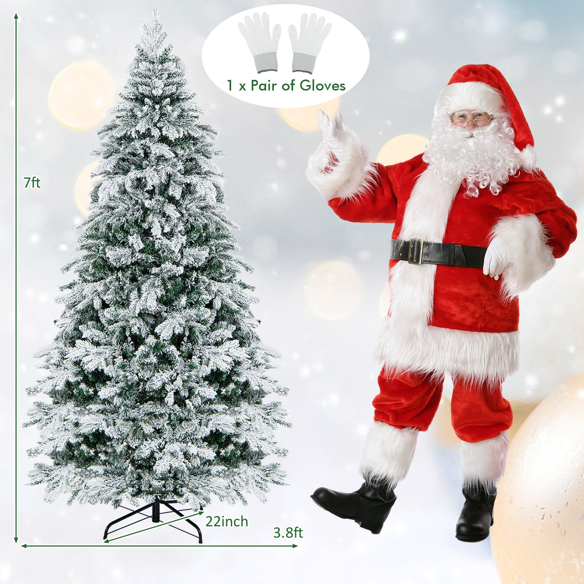4.5/6/7 Feet Flocked Christmas Tree with Warm White LED Lights