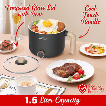 Brentwood 1.6 Qt. 600W Electric Hot Pot Cooker with Ceramic Nonstick, Black - view 4