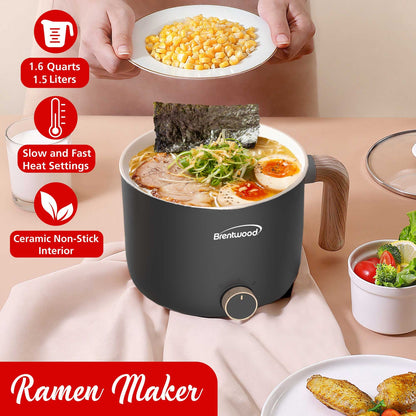 Brentwood 1.6 Qt. 600W Electric Hot Pot Cooker with Ceramic Nonstick, Black - view 6