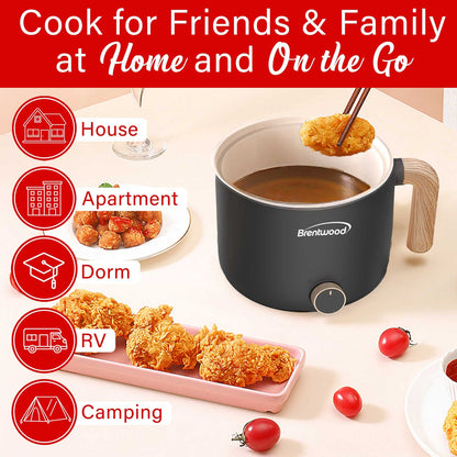 Brentwood 1.6 Qt. 600W Electric Hot Pot Cooker with Ceramic Nonstick, Black - view 7