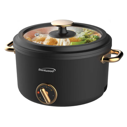 Brentwood 2.6 Qt. 700W Electric Hot Pot with Ceramic Nonstick and Steamer, Black