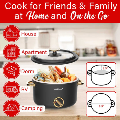 Brentwood 2.6 Qt. 700W Electric Hot Pot with Ceramic Nonstick and Steamer, Black - view 5