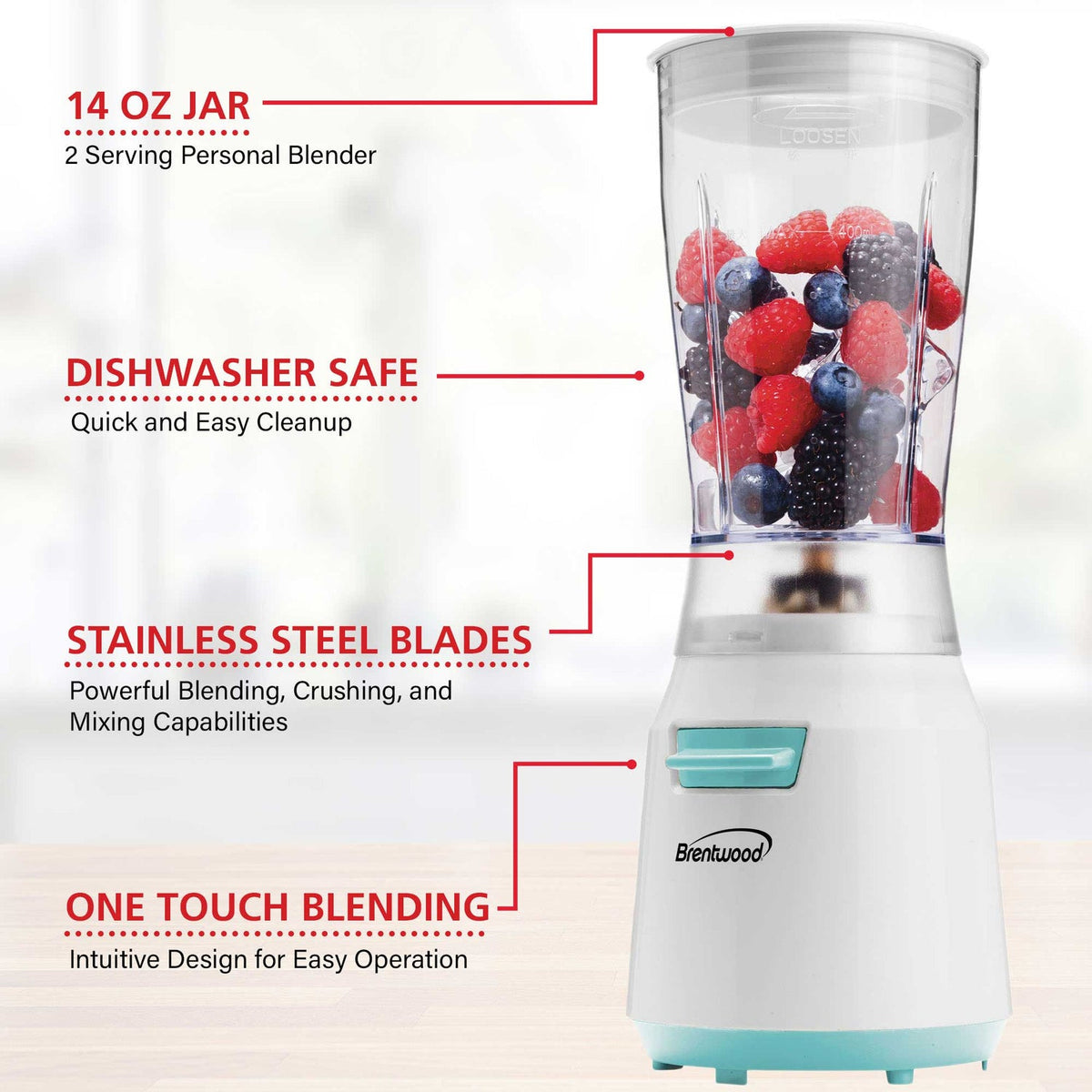 Brentwood 14 Oz. 180W Personal Blender - Blue - view 6