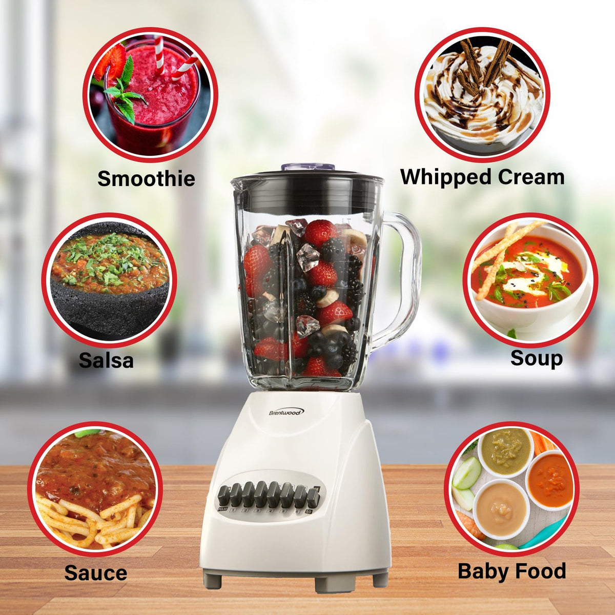 Brentwood 42 Oz. 12-Speed 350W Blender with Glass Jar - White - view 5
