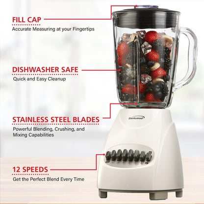 Brentwood 42 Oz. 12-Speed 350W Blender with Glass Jar - White - view 6