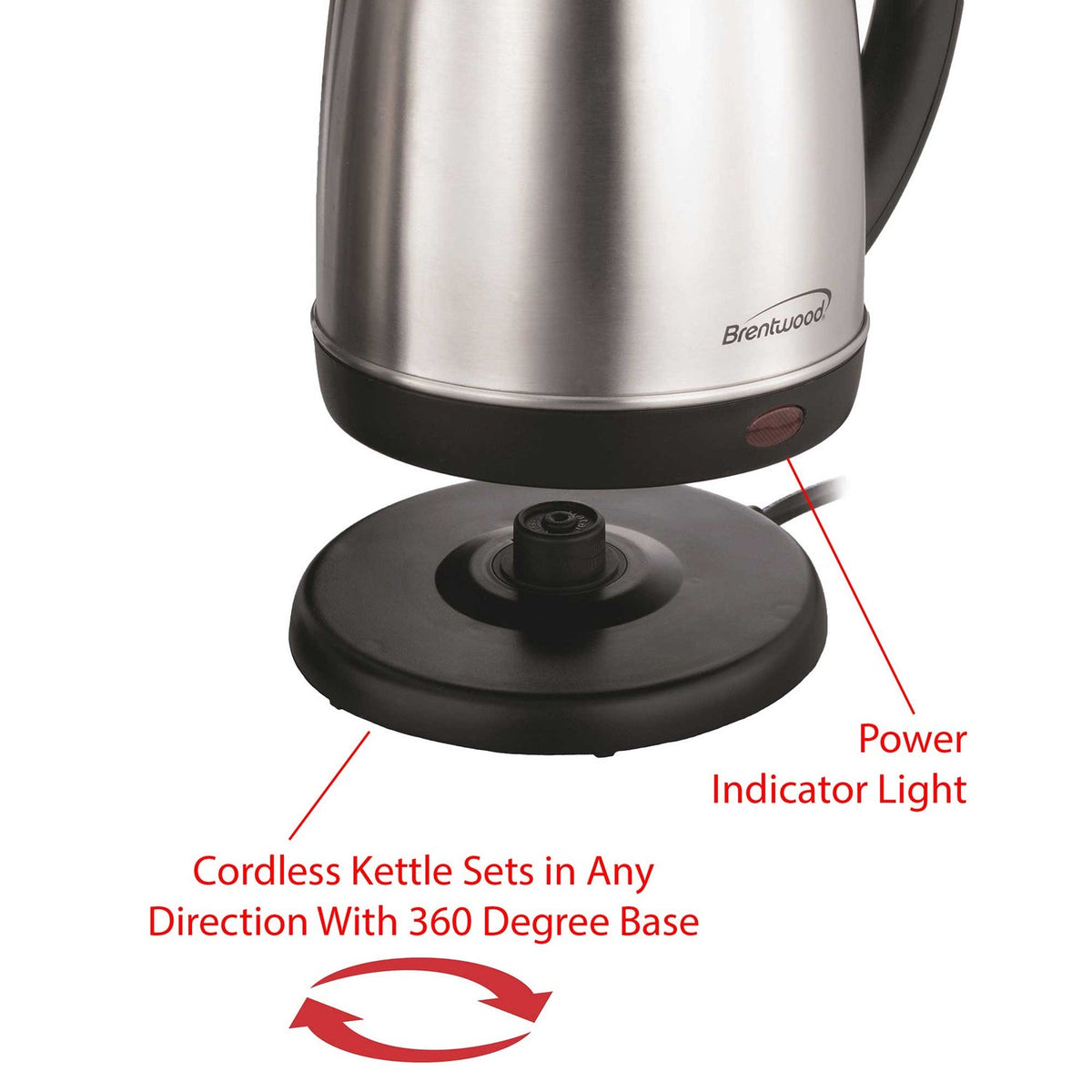 Brentwood 2 L Stainless Steel Cordless Electric Tea Kettle - view 7
