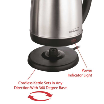 Brentwood 2 L Stainless Steel Cordless Electric Tea Kettle - view 7