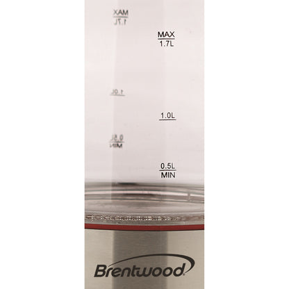 Brentwood 7-Cup 1,100W Cordless Glass Electric Kettle, Red - view 4