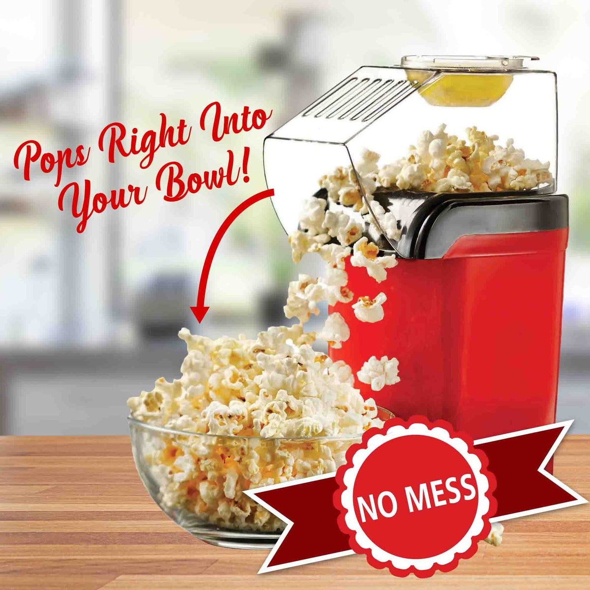 Brentwood 8-Cup 1,200W Hot Air Popcorn Maker, Red - view 4
