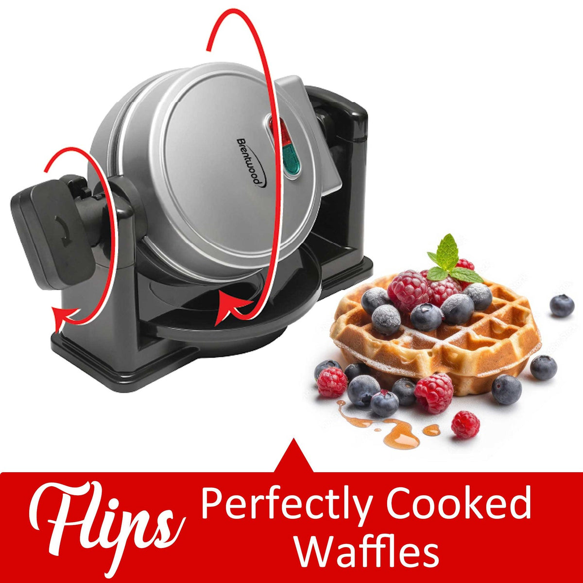 Brentwood 5 In. Nonstick Flip Belgian Waffle Maker, Silver - view 2