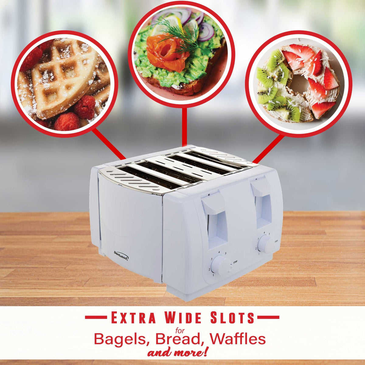 Brentwood Cool-Touch 4-Slice 1,300W Extra-Wide Slot Toaster, White - view 4