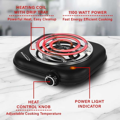 Brentwood 1,100W Single Coil Countertop Electric Burner, Black - view 7
