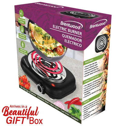 Brentwood 1,100W Single Coil Countertop Electric Burner, Black - view 8