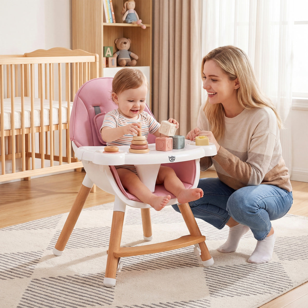 High Chair with Dishwasher Safe Tray and Beech Wood Legs