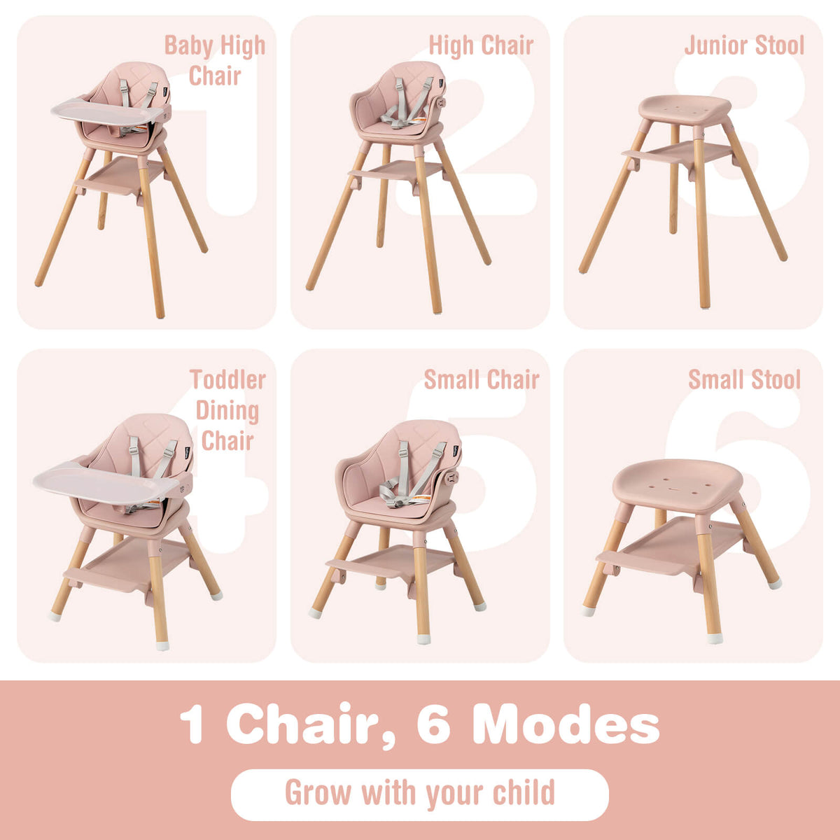 6-in-1 Convertible Baby High Chair with Removable Tray