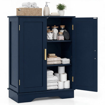 Bathroom Floor Storage Cabinet with 2 Doors and Adjustable Shelves-Blue