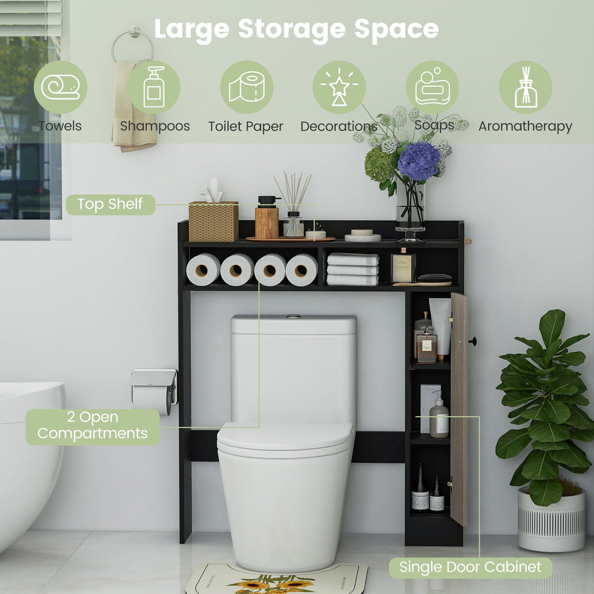 Bathroom Over the Toilet Floor Storage Organizer with Adjustable Shelves