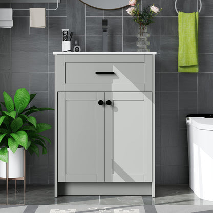 Bathroom Vanity Unit with Basin and 2 Doors-Gray