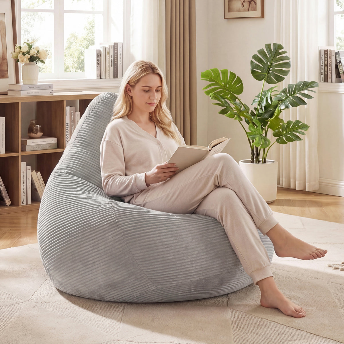 Bean Bag Chair with Corduroy Cover for Adults