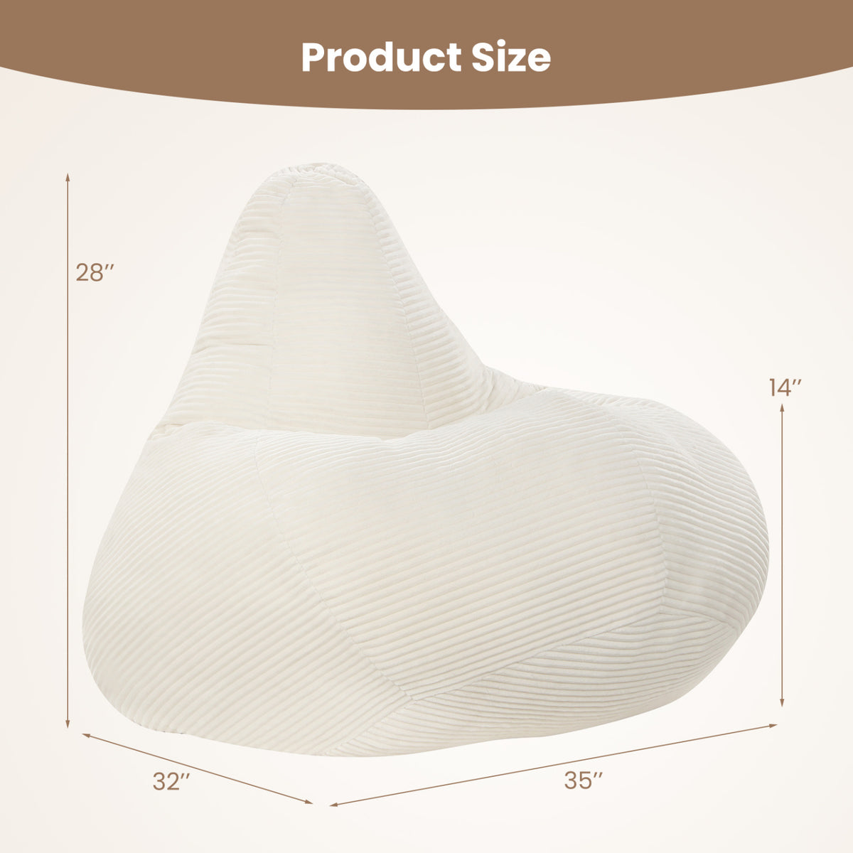 Bean Bag Chair with Corduroy Cover for Adults