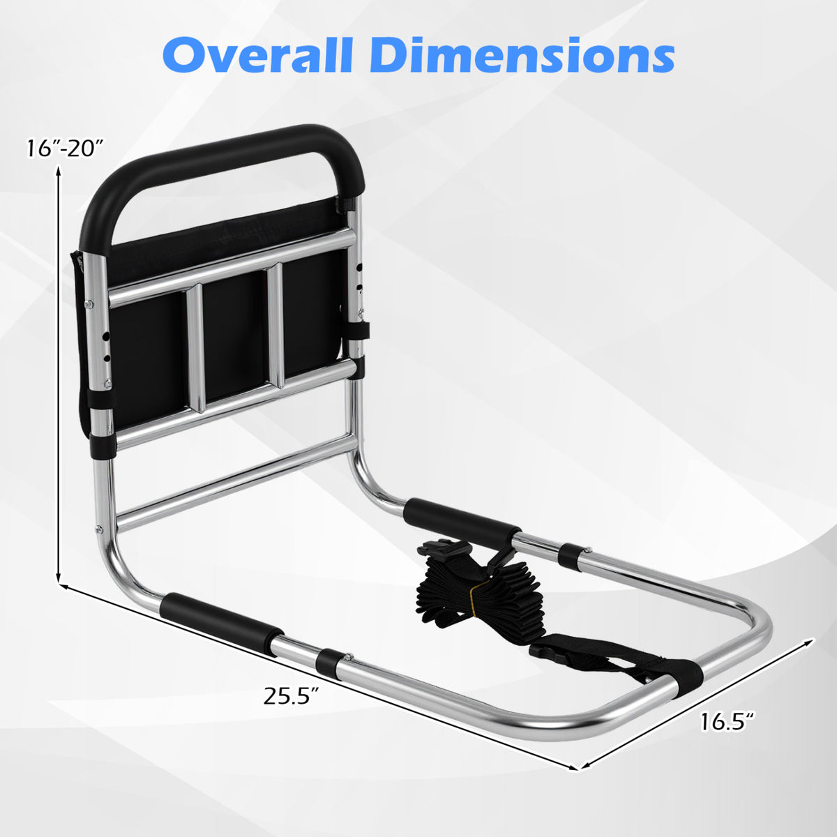 Adjustable Bed Rail for Elderly Adults with Safety Strap