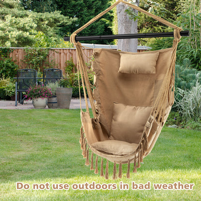 Hanging Rope Swing Chair with Pillow and Cushions