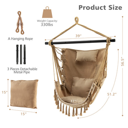 Hanging Rope Swing Chair with Pillow and Cushions