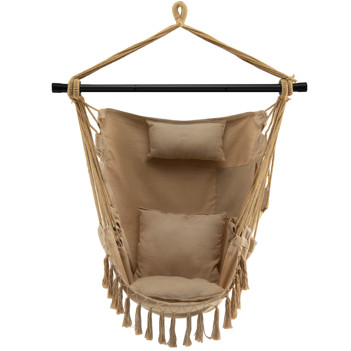 Hanging Rope Swing Chair with Pillow and Cushions