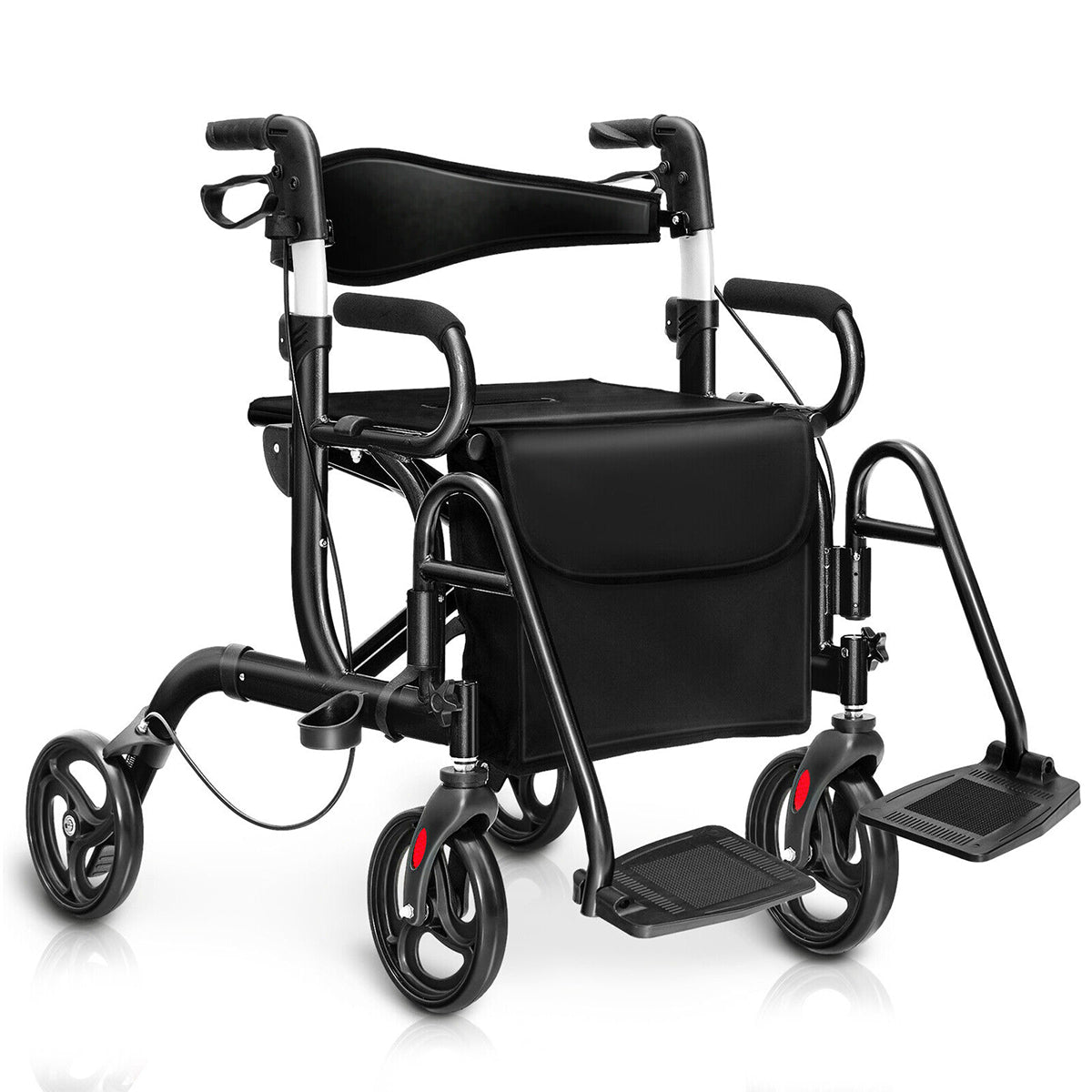 Folding Rollator Walker with 8-inch Wheels and Seat-Black