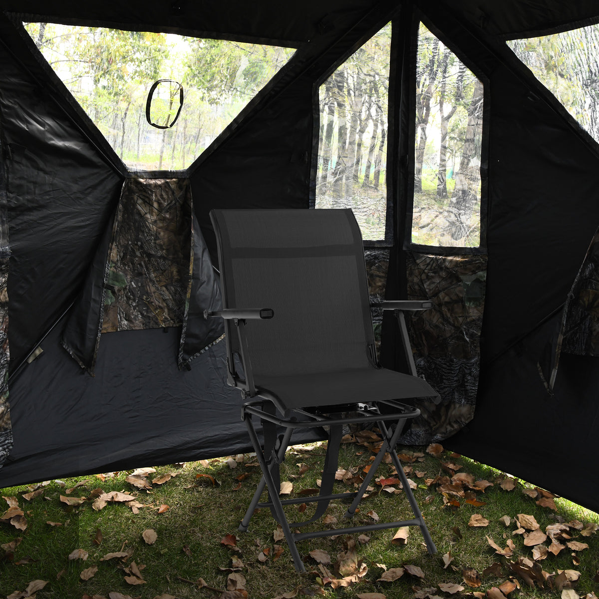 Foldable Swivel Hunting Chair with Mesh Back