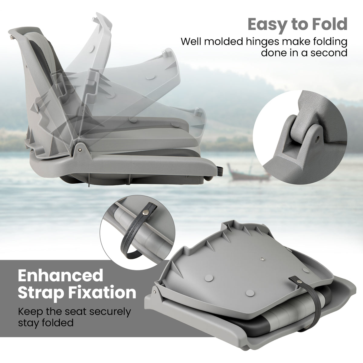 Folding Low Back Boat Seat with Marine-Grade PVC