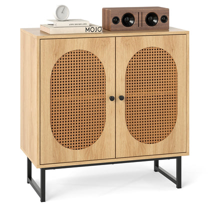 Buffet Cabinet Rattan Storage Cabinet with 2 Doors and Adjustable Shelf