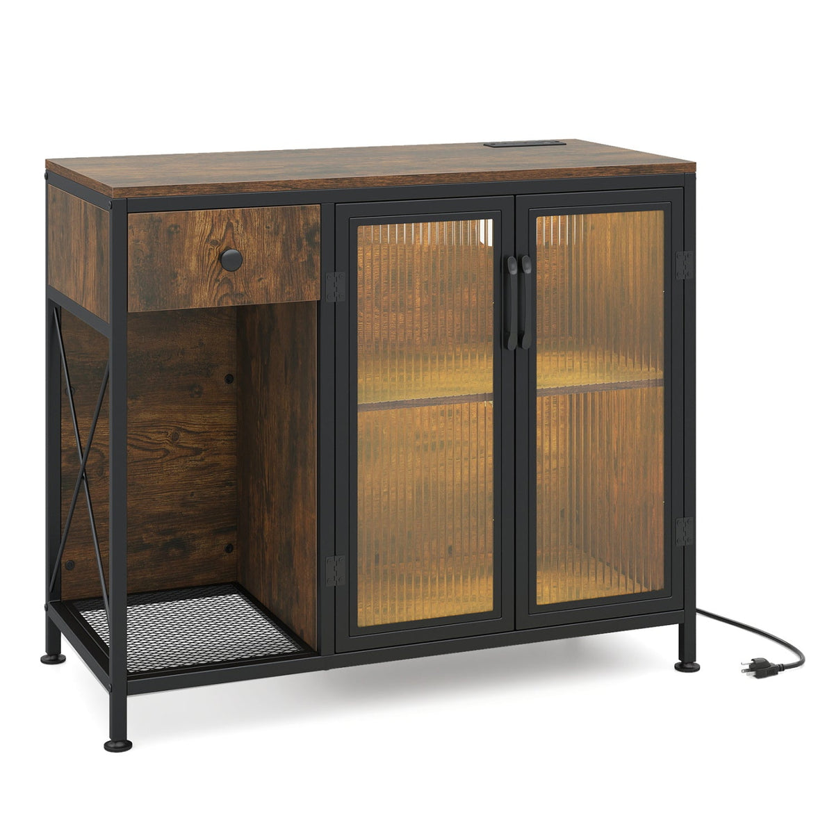 Buffet Sideboard with Doors Power Outlets and LED Light