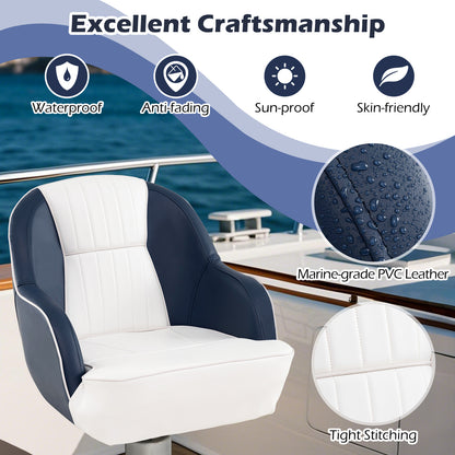 Pontoon Boat Captain Seat with Armrests - Blue & White