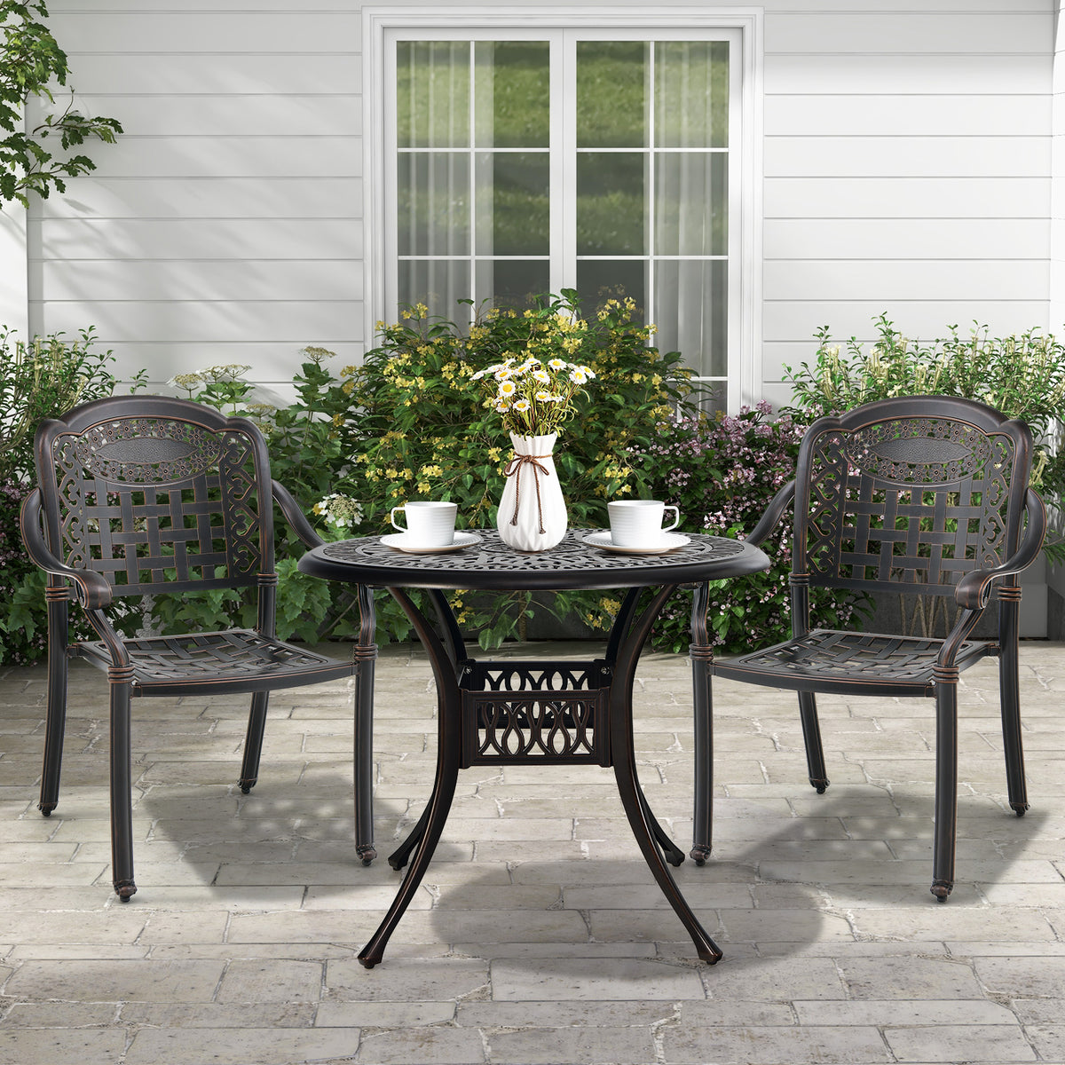 Cast Aluminum Patio Dining Chairs with Armrests, Set of 2