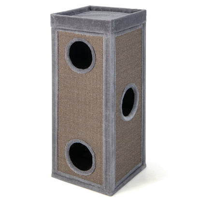 39 Inch Tall Cat Condo with Scratching Posts and 3 Hideaways and 4 Soft Plush Cushions